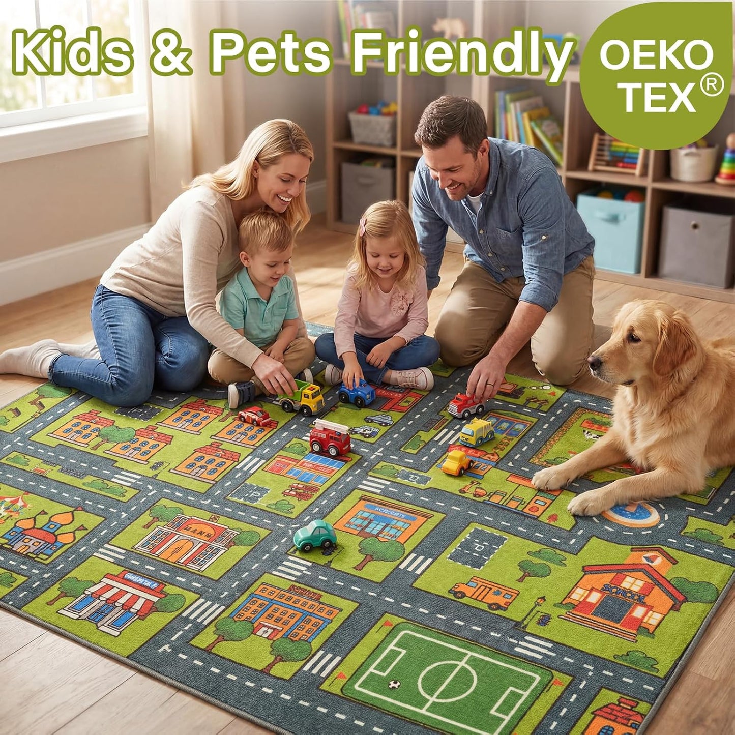 3x5 3-12 Merelax Kids Car Area Rug, Grey Green Area Road Rugs for Living Room Playroom Classroom Bedroom, Non Slip Kids