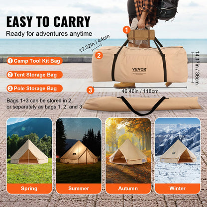 VEVOR Canvas Tent Bell Tent, 4 Seasons 7 m/22.97 ft, for Camping with Stove Jack, Family Camping Outdoor Hunting Party