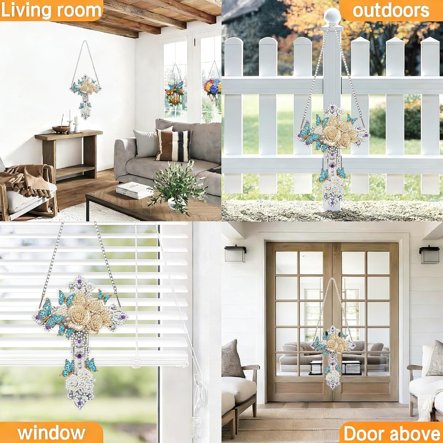 LPDJITO Cross Diamond Art Hanging Kits for Adults, Cross Diamond Art Suncatchers, 5D Special Shape Fall Diamond Painting Pendant Window Ornament Gifts for Home Garden Door Wall Decor