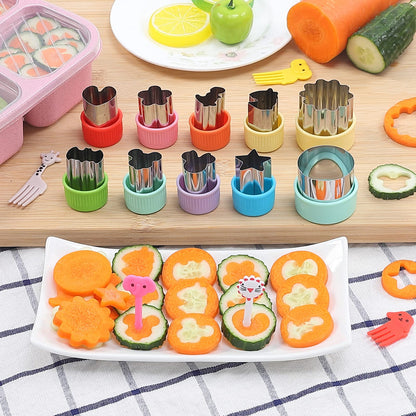 BakingWorld Sandwich Cutter and Sealer Set,14 Pcs Sandwich Maker Bread Cutters DIY Cookie Cutters Fruit Vegetable Cutter Shapes for Kids Boys & Girls Bento Lunch Box with 16 pcs Animal Food Picks