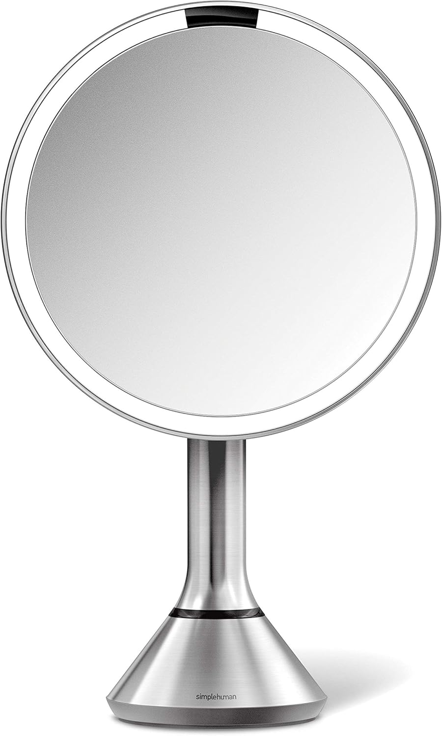simplehuman Sensor Lighted Makeup Vanity Mirror 8" Round, 5X Magnification, Stainless Steel, Rechargeable and Cordless