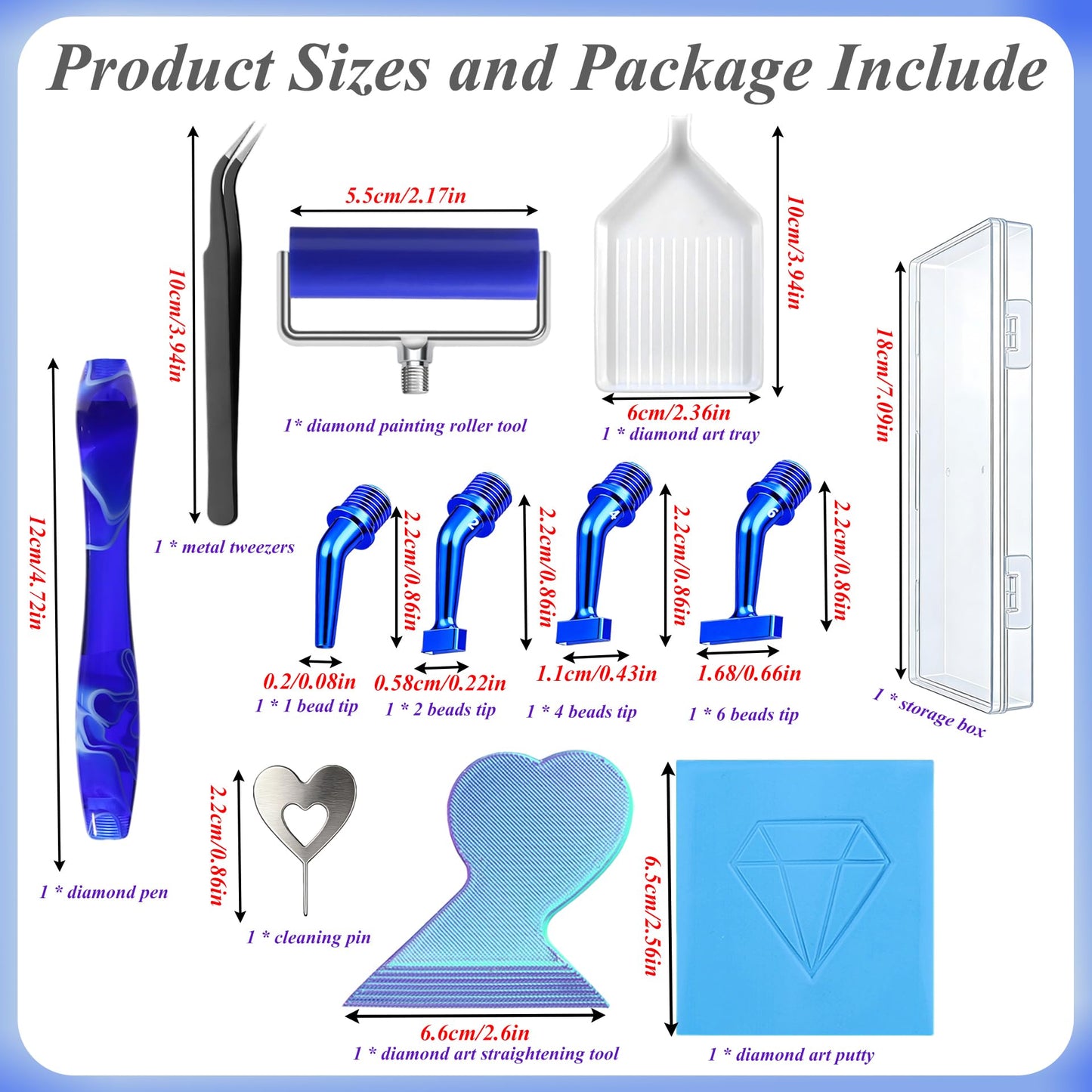 Diamond Painting Art Drill Bead Dot Pen Kit with Ergonomic 45° Screw Metal Tips Nibs Placers Roller Tool Accessories, Diamond Art Putty, Diamond Painting Tray, Tweezer (Blue 1246 Beads)