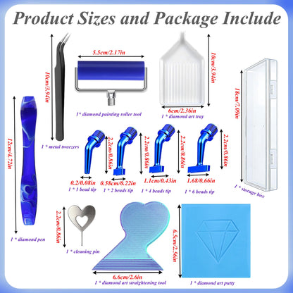 Diamond Painting Art Drill Bead Dot Pen Kit with Ergonomic 45° Screw Metal Tips Nibs Placers Roller Tool Accessories, Diamond Art Putty, Diamond Painting Tray, Tweezer (Blue 1246 Beads)