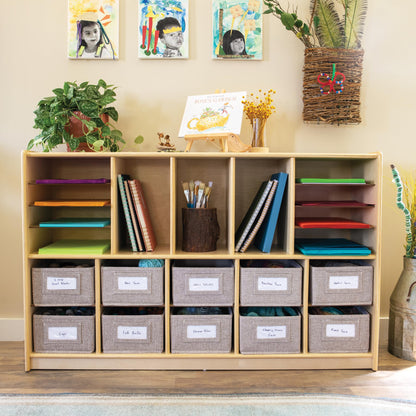 Guidecraft EdQ Shelves and 10 Bin Storage Unit- Natural: Multi-Functional Cube Storage Organizer or Bookcase, Wooden Cabinet for School and Home, Teacher's Book Cubby and Toy Shelf