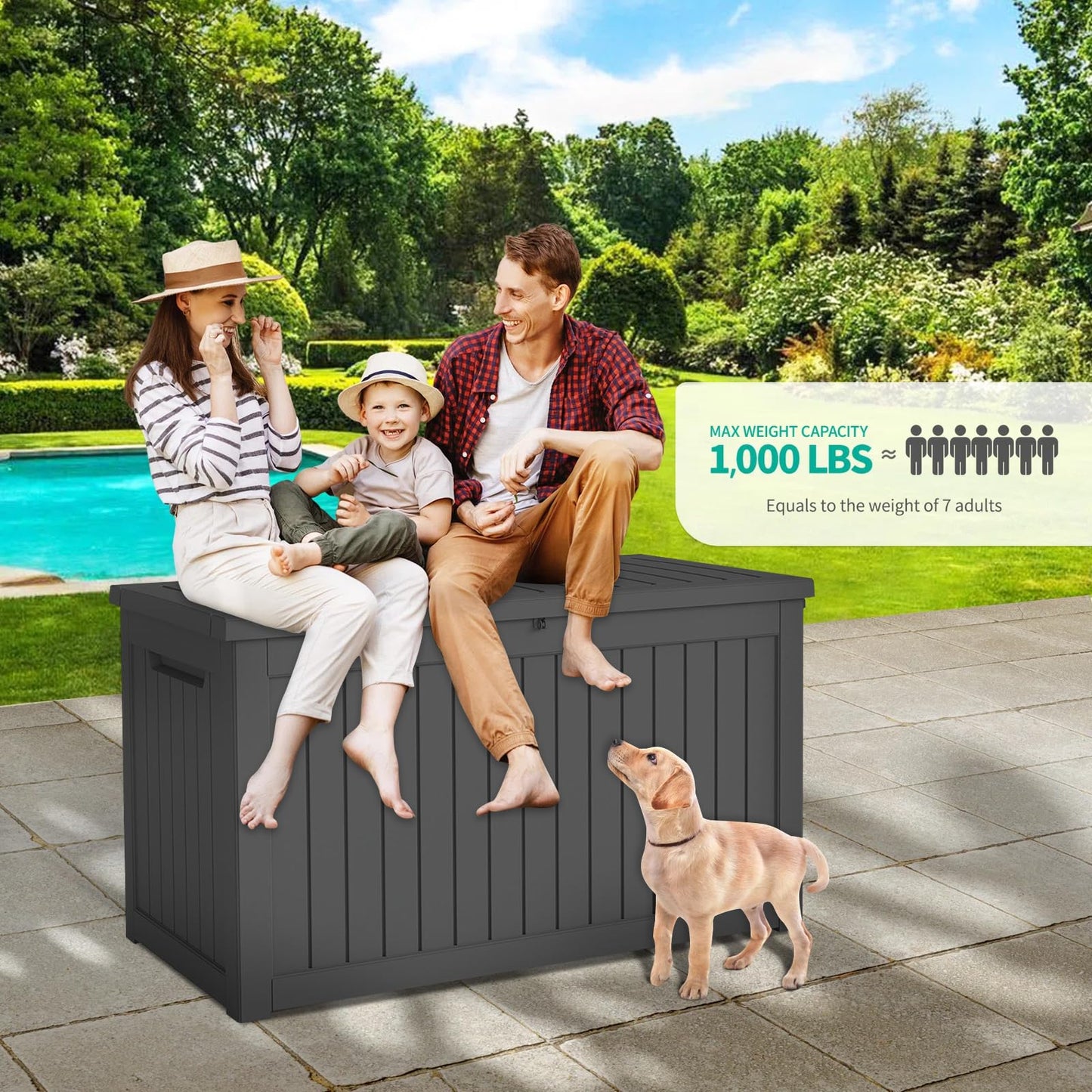 GALUBUBU 230 Gallon Patio Storage Box, Outdoor Resin Deck Box with Hydraulic Lid, Lockable & Waterproof for Garden Tools, Furniture Cushions, UV Resistant Outside Storage, Black