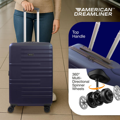 American Dreamliner 3 Piece Set Rolling Luggage, Hardshell Suitcases with Spinner Wheels, 22.5, 26.5, and 30 Inch, Navy