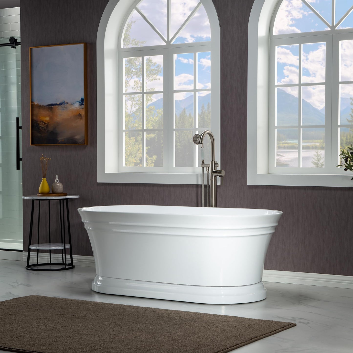WOODBRIDGE 59 in. Freestanding Double Ended Acrylic Soaking Bathtub with Brushed Nickel Drain and Overflow, BTA1536-BN