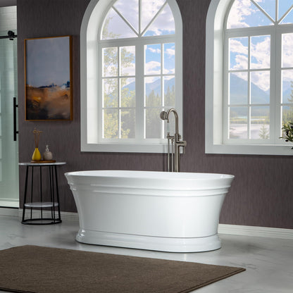 WOODBRIDGE 59 in. Freestanding Double Ended Acrylic Soaking Bathtub with Brushed Nickel Drain and Overflow, BTA1536-BN