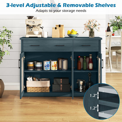 Giantex Farmhouse Buffet Cabinet w/Fluted Glass Doors, 47'' Kitchen Sideboard w/ 2 Drawers & Adjustable Shelves, Rustic Coffee Bar Cabinet w/Anti-Tip Device for Dining Room Living Room (Turquoise,1)