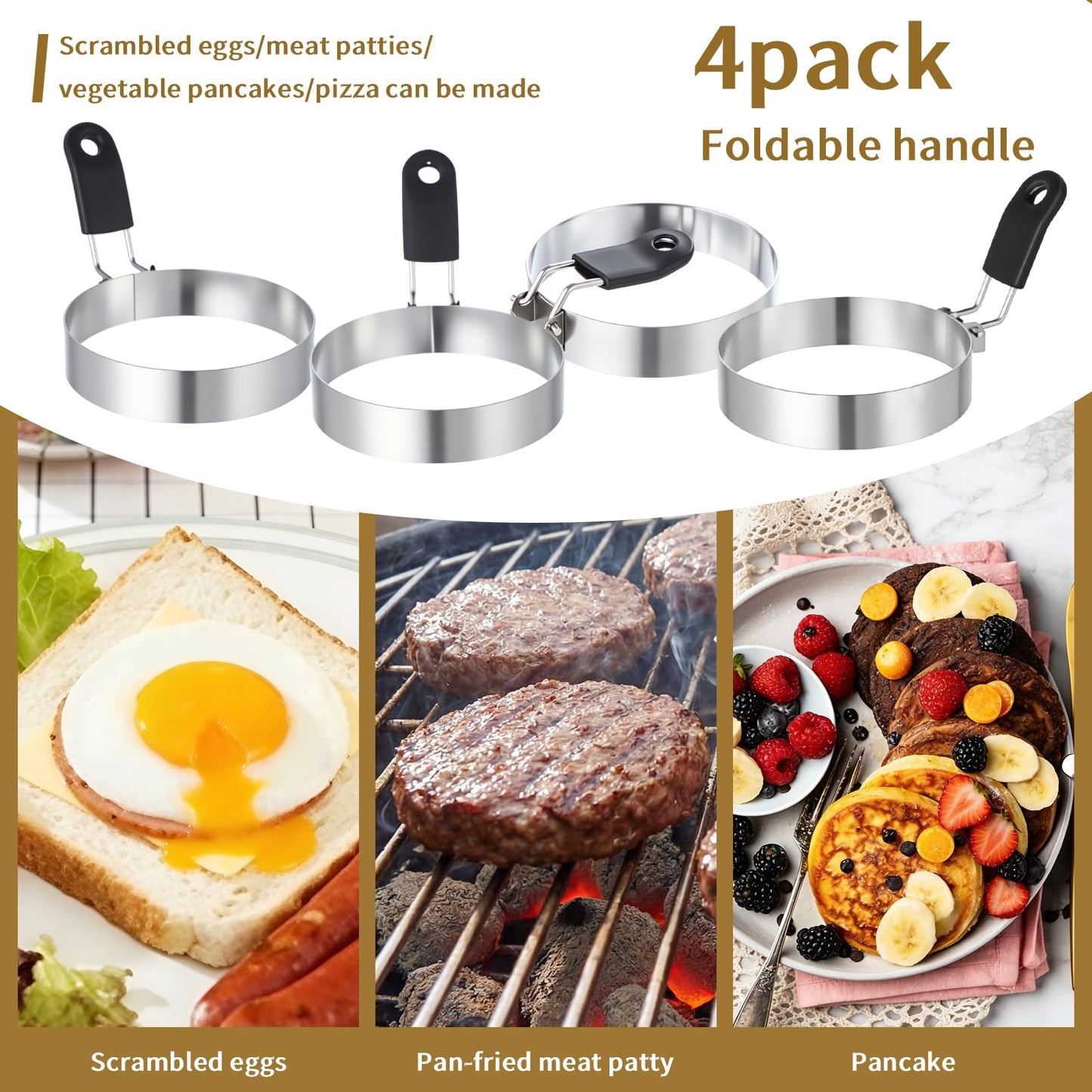 LemonRoad Smash Burger Press Kit 7pcs Non-Stick Aluminum Hamburger Press with Stainless Steel Egg Rings Griddle BBQ Tools for Burgers & Eggs