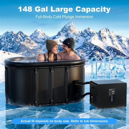 Cold Plunge Chiller & Ice Bath Tub Kit, 1/3HP Ice Bath Chiller with Built-in Pump & Filter, Large Touchscreen, 148gal XXL Cold Plunge Tub with Water Chiller for Outdoor Recovery Cold Therapy
