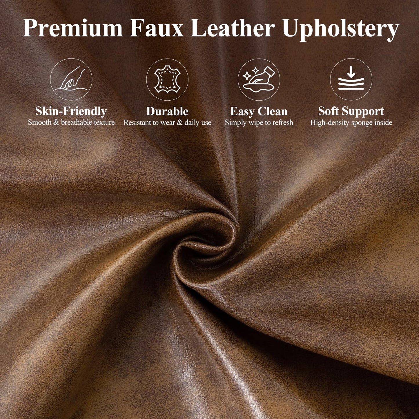 MALOL Mid-Century Modern Faux Leather Accent Chair for Living Room, Upholstered Armchair with Curved Back, High-Density Cushion & Metal Legs, Lounge Chair for Bedroom/Reading Corner,Set of 2