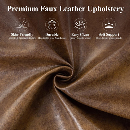 MALOL Mid-Century Modern Faux Leather Accent Chair for Living Room, Upholstered Armchair with Curved Back, High-Density Cushion & Metal Legs, Lounge Chair for Bedroom/Reading Corner,Set of 2