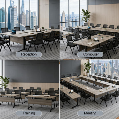 Folding Conference Room Table with Wheels, 6ft Modular Large Mobile Modern Conference Tables Office Meeting Training Table for Classroom(10, Gray, D 55")