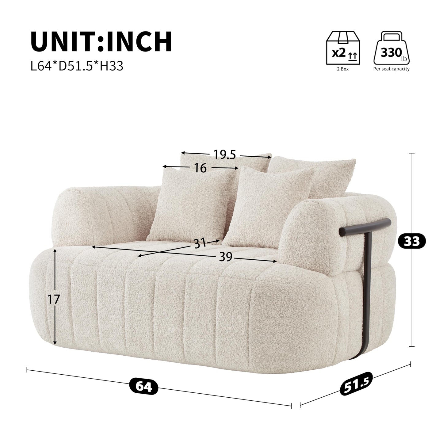 GDFStudio 64" Boneless Chair Indoor, Oversized Accent Chair with Deep Seat, Boucle Upholstered Big Comfy Couch Single Sofa, Modern Boneless Chaise Lounge Couch Chair for Living Room Bedroom, Beige