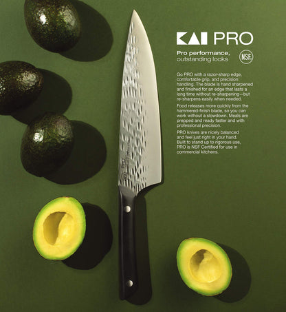 Kai PRO 6" Chef’s Knife, Hand Sharpened Kitchen Knife for Professional and Home Chefs, Japanese AUS6M Stainless Steel Blade, Full-Tang POM Handle, NSF Certified
