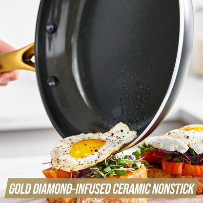 Blue Diamond Gold 10" Frying Pan Skillet, Ceramic Nonstick, PFAS Free, Induction Suitable, Dishwasher Safe