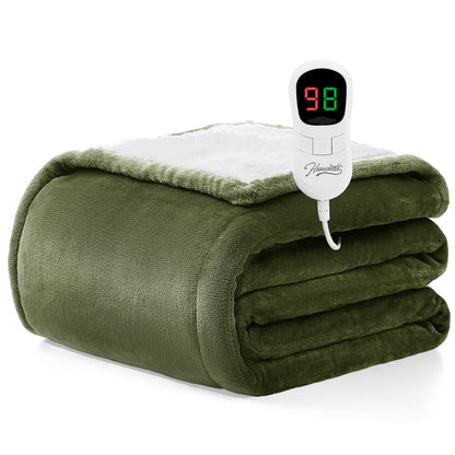 Homemate Heated Blanket Electric Throw - 50"x60" Heating Blanket Throw 1/2/4/6/8 Hours Auto-Off 10 Heat Level Over-Heat Protection Flannel Sherpa ETL Certification