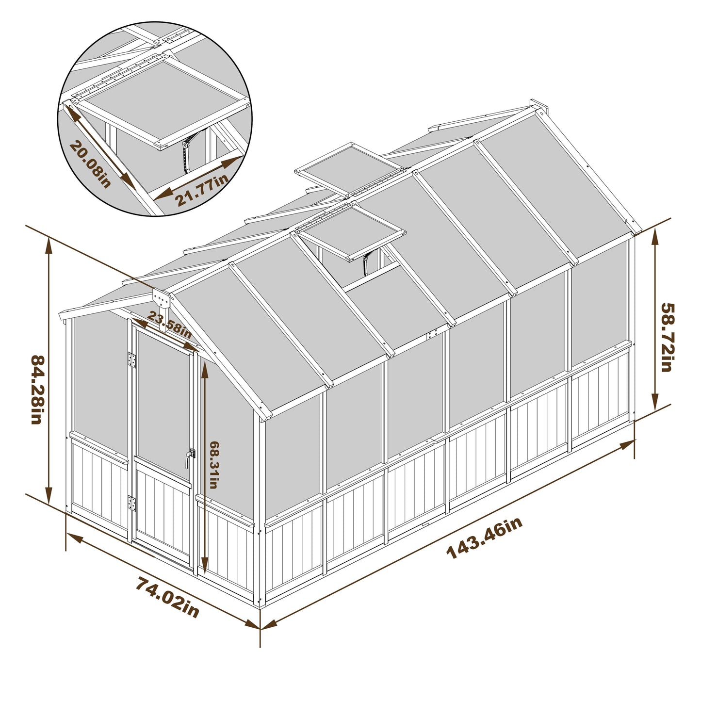 BlueWish 6x12FT Greenhouse, Greenhouse for Outdoor with Cedar Frame, Adjustable Vent, Wood Greenhouses with Polycarbonate Panel, Green House for Outside, Garden, Backyard, Black