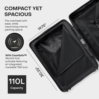 July Checked Plus with CaseSafe - 28.75" Built in Tracking, Airline Approved Check In Luggage with Wheels, Rolling Suitcase for Men & Women - Silent Spinner Wheels, Y-Strap - Dark Brown