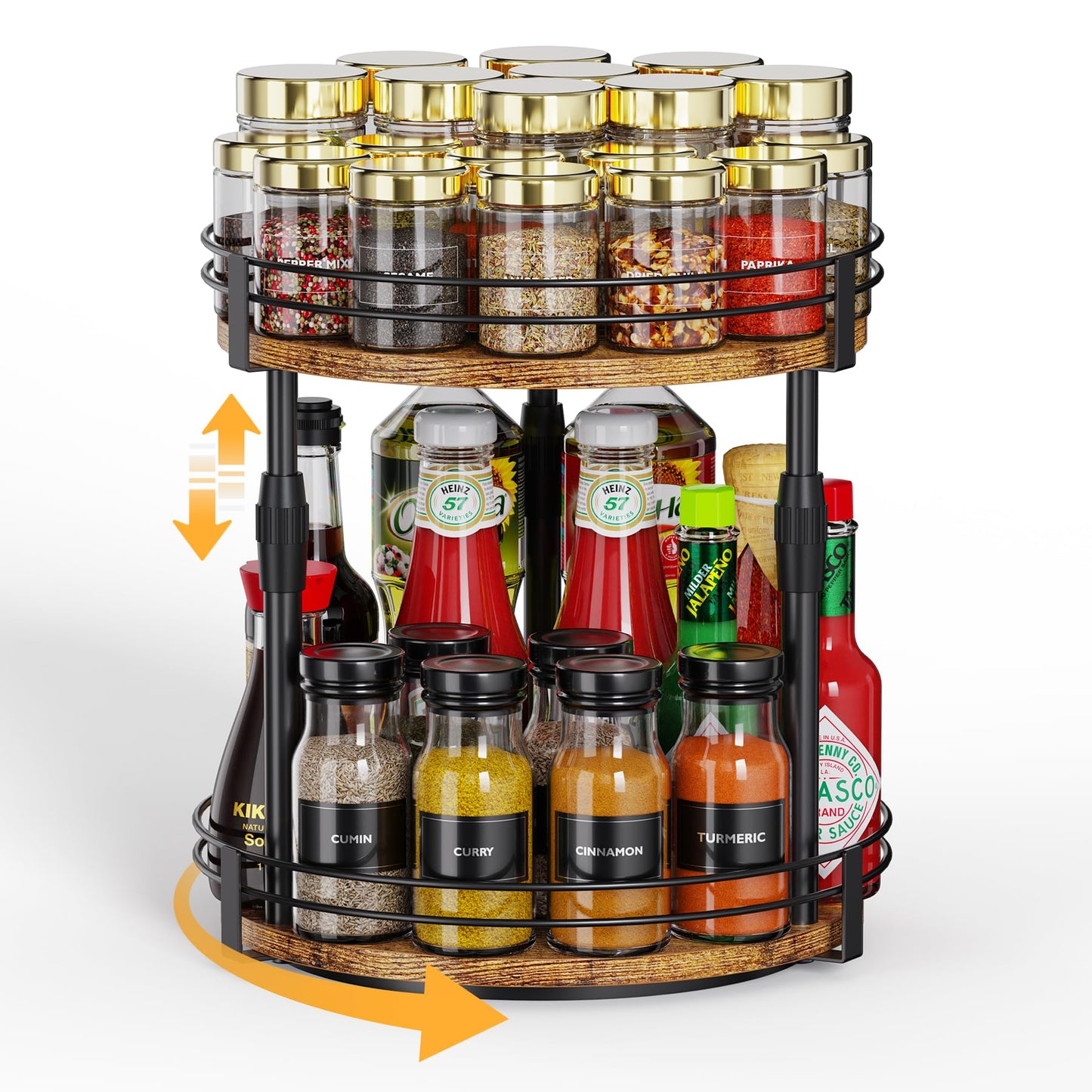 Across-Star Lazy-Susan-Organizer-Spice-Rack, Rotating Spice Organizer For Cabinet Pantry, Seasoning Holder Spice Shelf With Adjustable Height, Kitchen Counter Shelf Countertop Organizer