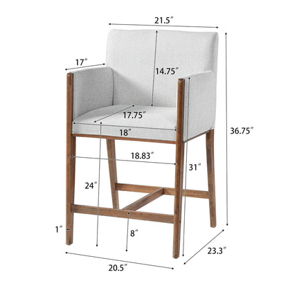 Merax Fabric Upholstered Solid Wood Counter Stools Set of 2, 24" Seat Height Counter Bar Stools with Backs & Arms, Modern Rustic Barstools for Kitchen Island Dining Room, Walnut