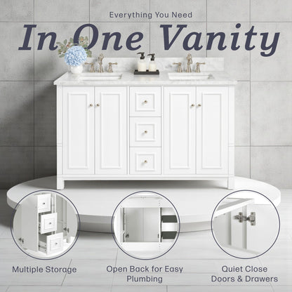 Alaterre Furniture Williamsburg 60 Inch Double Sink Bathroom Vanity - Freestanding Cabinet Without Top - Large Soft-Close Wood Vanity (White)