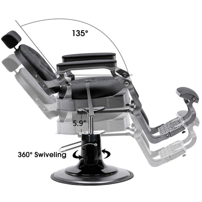 BarberPub Vintage Barber Chair Heavy Duty Metal Frame All Purpose Hydraulic Recline Salon Beauty Spa Equipment 2947 (Black with Grey Frame)