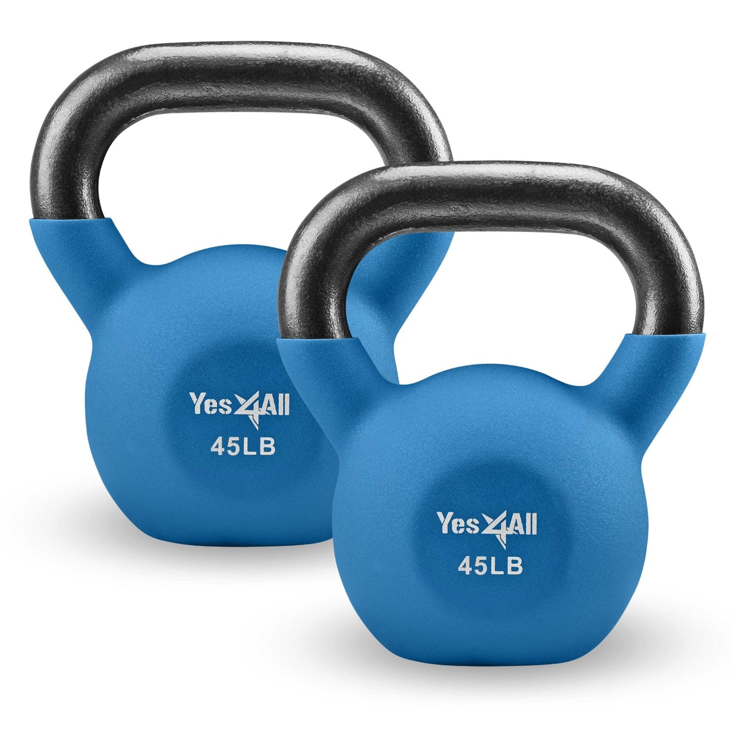 Yes4All Kettlebell, 5-65 LB Neoprene Coated Cast Iron Kettlebells, Wide Grip Handle & Flat Bottom for Swings, Squats, Deadlifts, Push Ups & Full Body Training at Home Gym - Single & Set