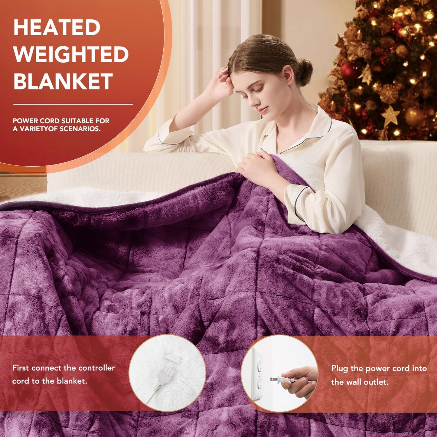 Homemate Heated Blanket Electric Throw - 50"x60" Heating Blanket Throw 1/2/4/6/8 Hours Auto-Off 10 Heat Level Over-Heat Protection Flannel Sherpa ETL Certification