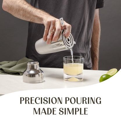 Mixology & Craft Cocktail Shaker Set with Bamboo Stand - Professional 10-Piece Bartender Kit - Complete Bar Set & Cocktail Mixer Kit for Home (Silver)