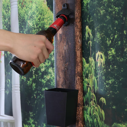 Jumiok Satin Black Cast Iron Bottle Opener Wall Mounted with Bottle Cap Catcher Narrow