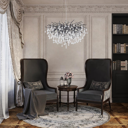 NIUZDU Chandeliers for Dining Room - 23.6" Modern Black Crystal Chandelier, Round Tree Branch Raindrop Chandelier, Foyer Chandeliers for Entryway, Living Room,Bedrooms,Bathroom(Bulb not Included)