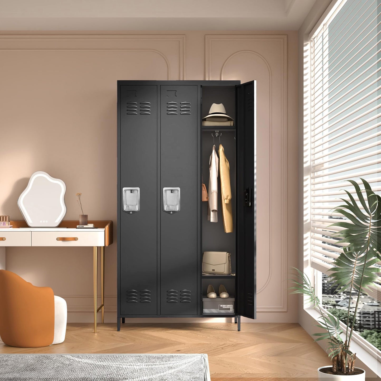 BIZOEIRON 3 Doors Locker Storage Cabinet, Metal Locker for Employees, 72" Tall Lockers for Office School Gym Home, Require Assembly (Black)