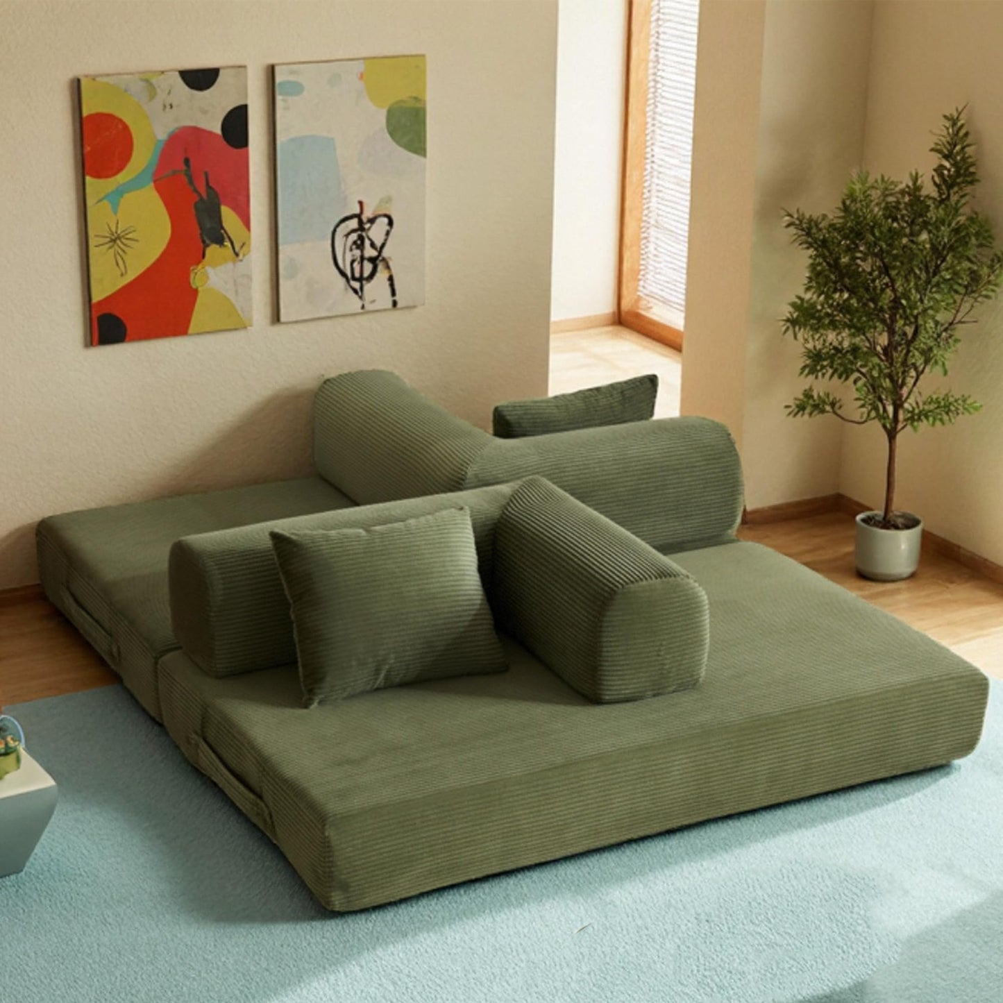 THOLASIS 59in Convertible Sofa Bed, Corduroy Boneless Couch Bed, Futon Sleeper Sofa Pull Out Bed, Foldable Couch for Living Room Apartment, No Assembly Required