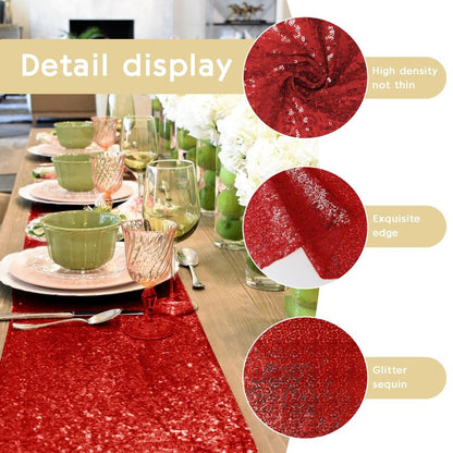 Yblut 10 Packs 12 x 72 inches Sequin Table Runner, Red Glitter Table Runner for Birthday Party Supplies Wedding Engagement Baby Shower Holiday Celebration Event Decorations