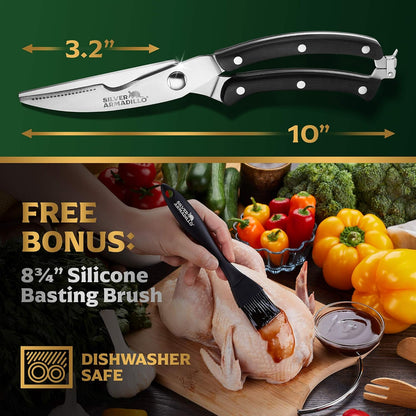 Heavy Duty Stainless Steel Poultry Shears for Bone, Chicken, Meat, Fish, Seafood, Premium Spring Loaded Scissors
