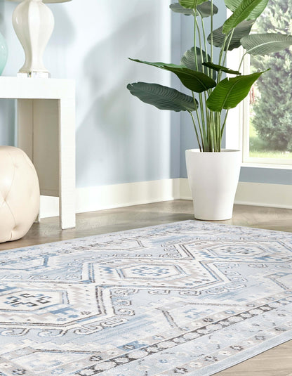 Unique Loom Charlotte Collection Area Rug - Quail (10' x 13' Rectangle Aqua Blue/Gray)