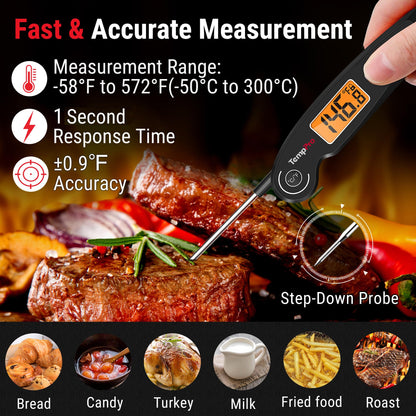 ThermoPro TP605 Instant Read Meat Thermometer for Cooking, Waterproof Digital Food Thermometer with Large Backlit LCD, 180° Foldaway Probe Kitchen Thermometer for Grilling, Smoking & Candy Making