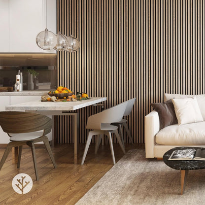 WVH Luxury American Oak Acoustic Slat Wood Wall Panels, Measures 118.11" x 25.20", Premium Finish, Interior Decor for Walls & Ceilings, Noise Cancelling & Sound Absorbing for Home & Office, 2pcs