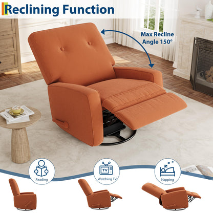 GarveeHome Recliner Chairs, Swivel Rocker Recliner, Glider Recliner Nursery Chair for Adults, 360° Swivel Glider Rocking Chair for Living Room, Bedroom, Office, RV, Small Spaces, Corduroy, Orange