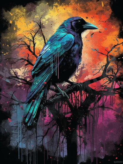 DIY 5D Diamond Painting Kits for Adults Diamond Painting Crow Raven Tree for Home Decor 30x40cm/12x16inches