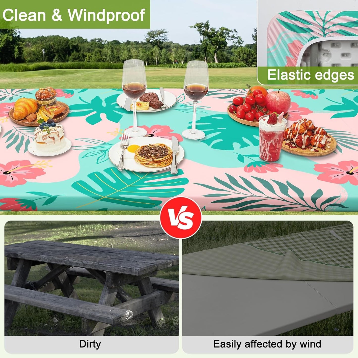 HobbLab Rv,72in,Teal Picnic Table Cover with Bench Covers Portable Table Cloth Built-in Storage Pocket Fitted