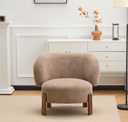 Christopher Knight Home Lily Solid Wood Wingback Accent Chair, Fabric Upholstered Club Chair, Curved Backrest Single Sofa, Comfy Reading Lounge Chair for Living Room, Soft Cushion Seating, Light Brown