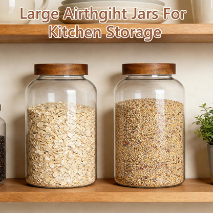 KEYWING 1 Gallon Large Glass Jars With Airtight Lid, 2Pcs Glass Food Storage Containers With Lids, Flour Rice Contianers for Pantry Kitchen Organization Egg Cookie Sugar Cereal (128 oz /3800ml)