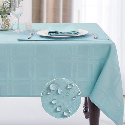 JUCFHY Solid Plaid Jacquard Spring Easter Table Cloth, Wrinkle Resistant Decorative Tablecloth, 52 X 70, Turquoise