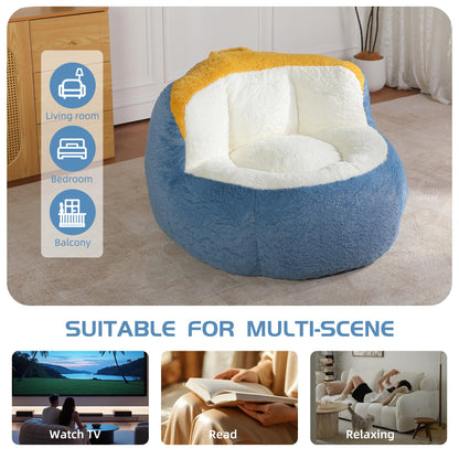 Oversized Bean Bag Chairs,Multicolor Faux Fur Couch Filled with Shredded Sponge,Large Lounger Sofa for Living Room,No Assembly Required, Blue+White+Yellow