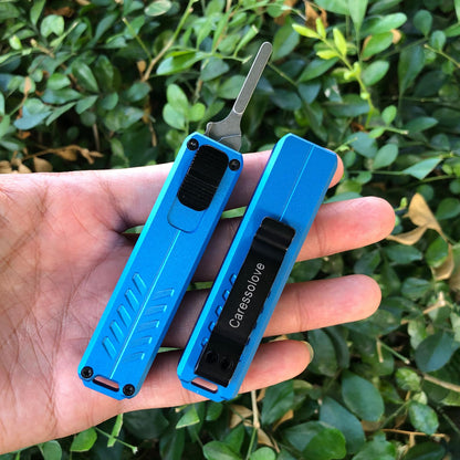 Caressolove Automatic Utility Knife, Safety Black Box Cutter Retractable, EDC Push Button Knife, Exacto Scalpel Knife, 10PCS #23 Razor Blades Pocket Knife with Clip (Blue)