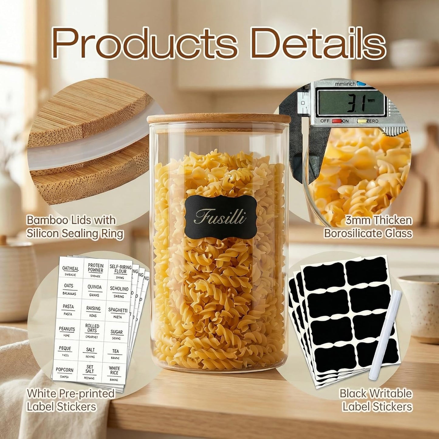 180oz x2 93oz x2 [Set 4], HomArtist Large Glass Flour and Sugar Containers & of Glass Food Storage Containers