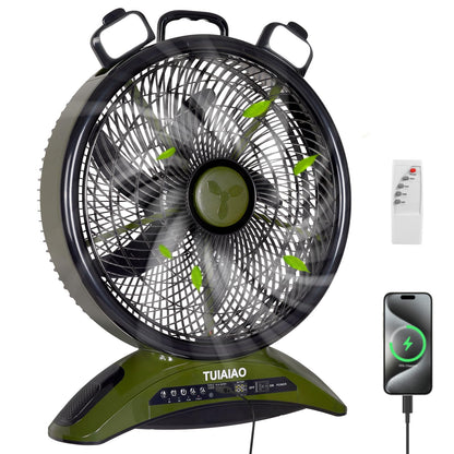 TUIAIAO Large 45000mAh Battery Operated Camping Fan, 12-Inch Blades Portable Rechargeable Outdoor Fan with 5 Speed Display, 1040CFM High Airflow, Cordless Floor Fan with Timer for Garage, BBQ